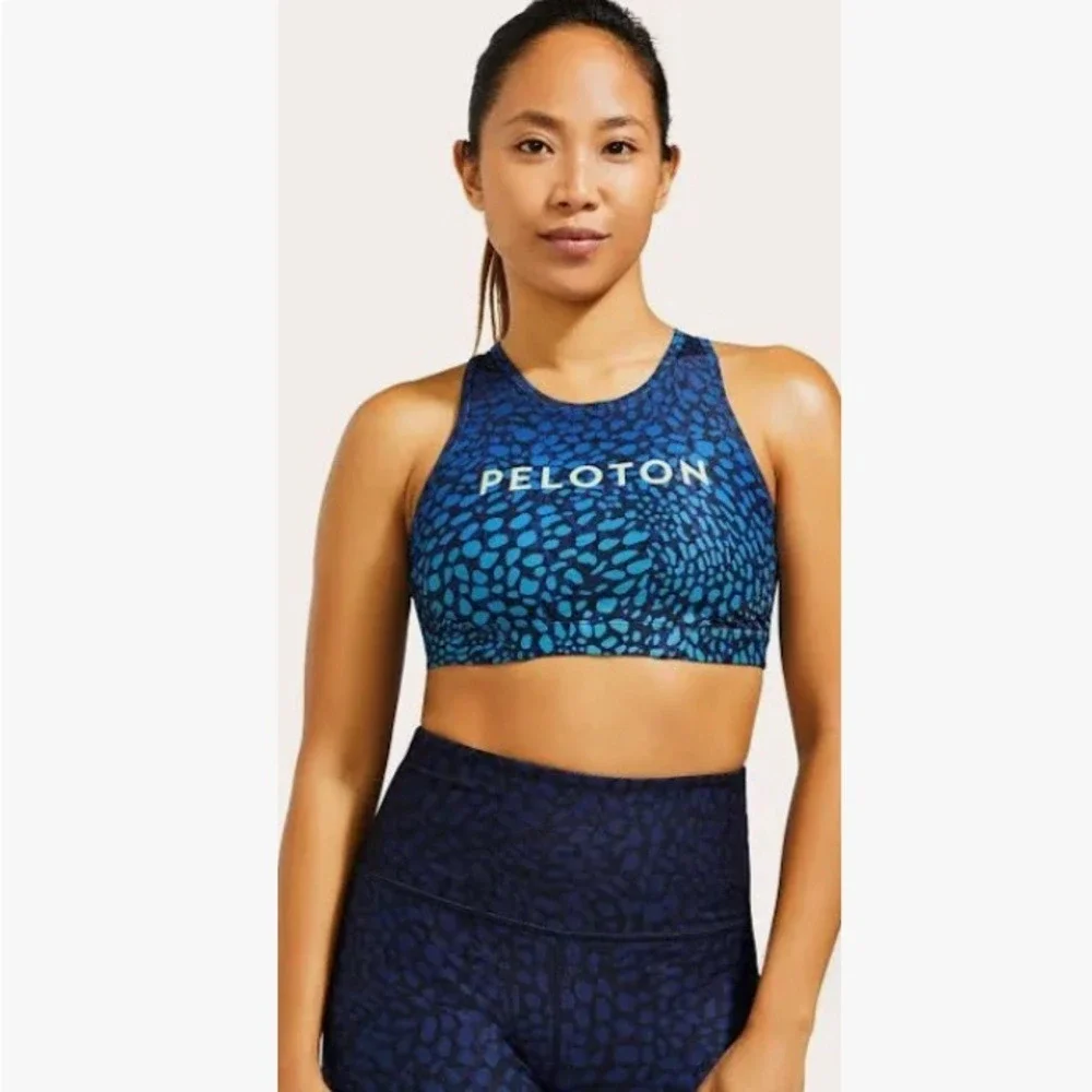 PELOTON wild‎ kite high neck sports bike bra Blue Black Butterfly Size Small